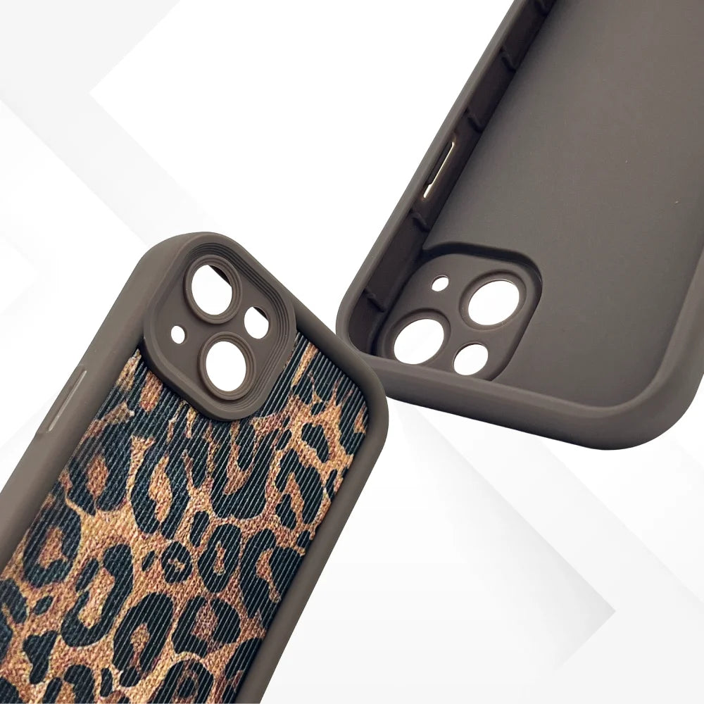 Close-up of GRUNX Luna bold brown leopard design fade-resistant finish on iPhone 15 Pro Max India