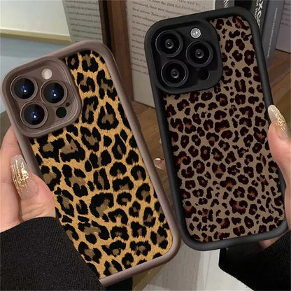 GRUNX Luna leopard iPhone case showing shockproof dual-layer structure and raised camera lip protection