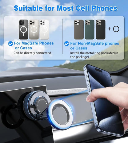 MagGrip Magnetic Car Phone Mount Compatible with MagSafe and Non-MagSafe iPhones Android Phones with Metal Ring Attachment