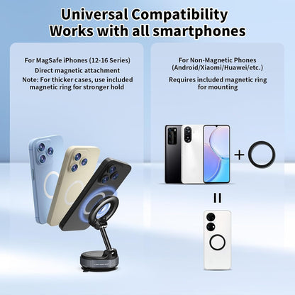 MagGrip Magnetic Phone Holder Universal Compatibility for MagSafe iPhone 12-16 Series and Android Xiaomi Huawei with Magnetic Ring Included