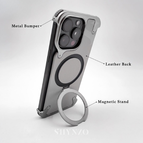 GRUNX Messi iPhone case in stand mode hands-free portrait angle MagSafe compatible Indian office desk