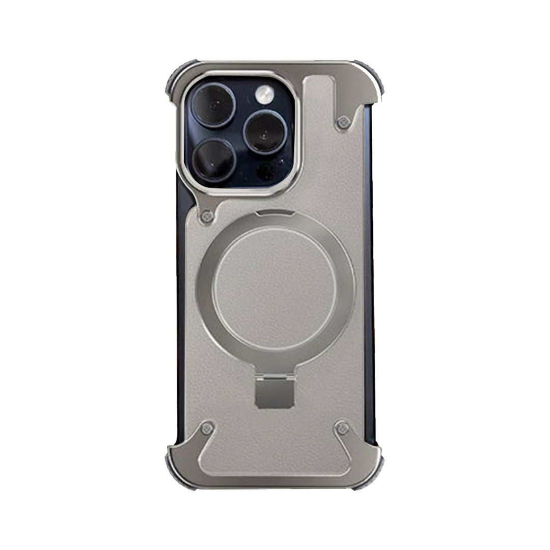 GRUNX Messi primary leather MagSafe stand bezel-less metal iPhone case back view India premium protection