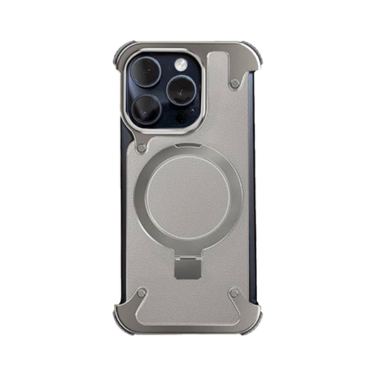 GRUNX Messi primary leather MagSafe stand bezel-less metal iPhone case back view India premium protection
