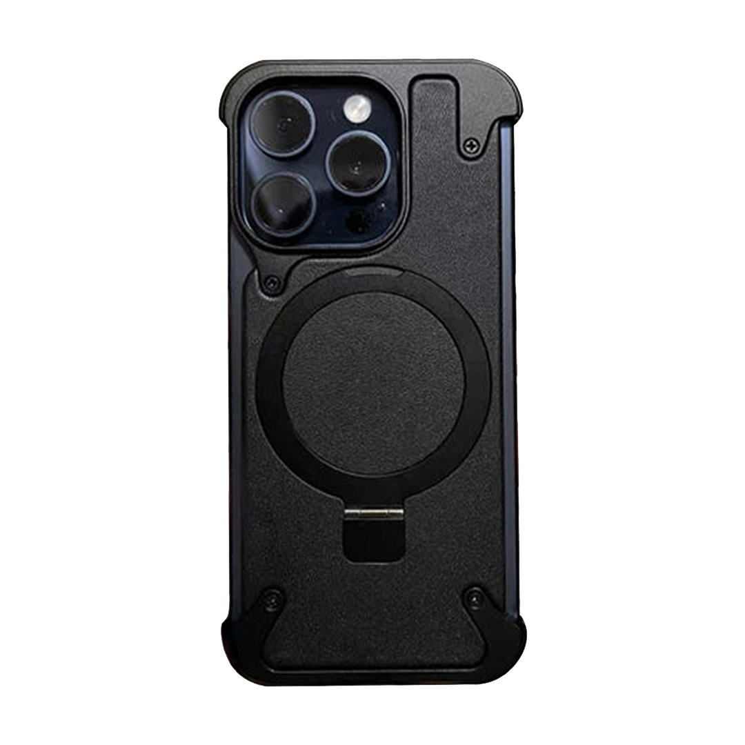 GRUNX Milan black leather MagSafe iPhone case bezel-less design back view India premium protection