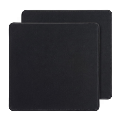Two black rectangular mouse pads with rounded corners, stacked slightly offset against a plain white background.