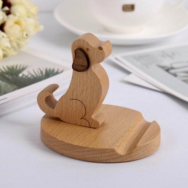 Mobile Stand and Holder Mobile Stand  Adjustable Wooden Dog-Shaped Phone Stand Side View Moti GrunX in India