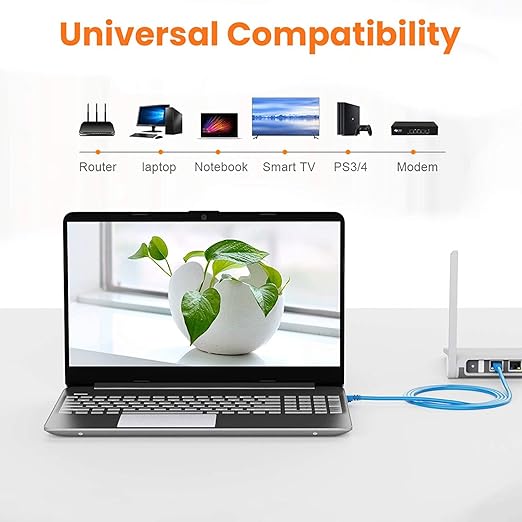 Cat6 ethernet cable universal compatibility with router laptop notebook smart TV PS3 PS4 and modem network devices