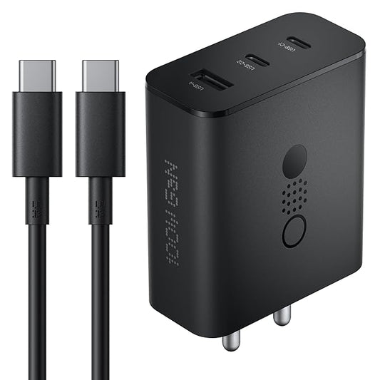 GRUNX Nothing 100W GaN fast charger adapter 3 ports with USB-C cable on clean Indian office desk setup