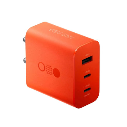 Premium 65W GaN Fast Charger in Orange with Triple USB Ports for iPhone, Samsung & Laptops