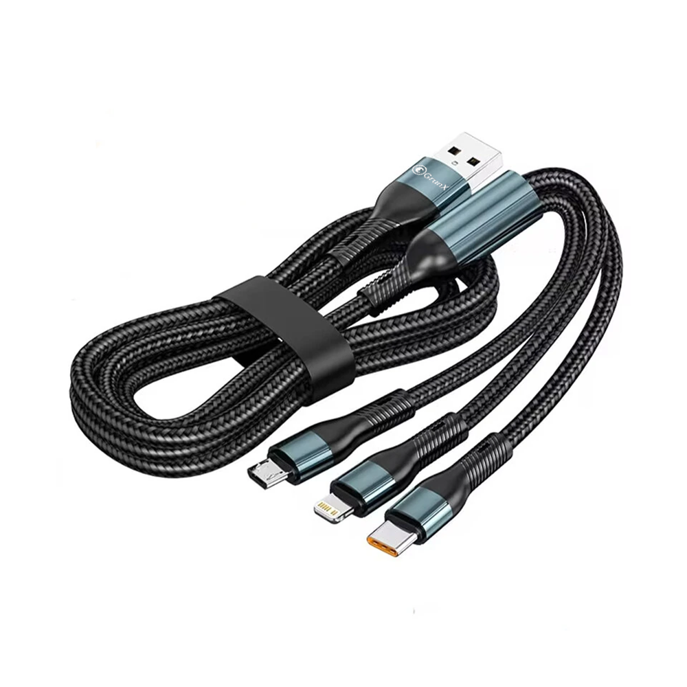 GRUNX Object nylon braided cable charging iPhone Android and Micro USB device simultaneously Indian home setup