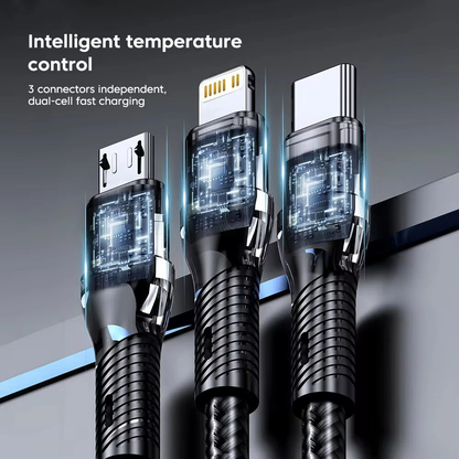 Charging Cable All Devices Android and Apple Devices 1.2 Meter Black and Blue Showing Embedded Smart Chips Object GrunX in India
