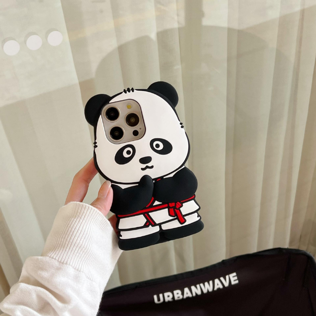 GRUNX Panda cute silicone waterproof shockproof iPhone case held by young Indian woman college campus aesthetic