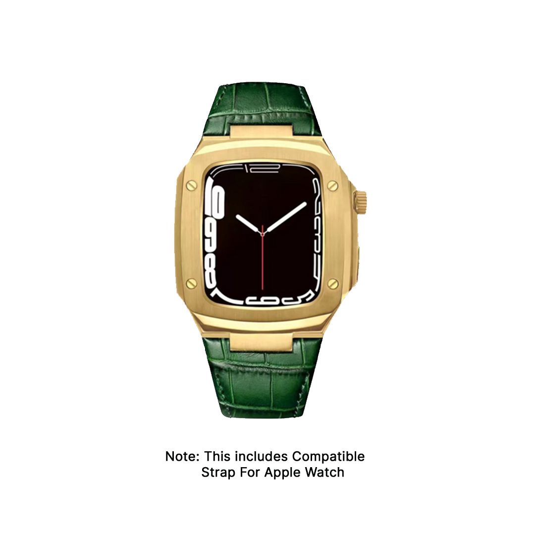 GRUNX Pandora luxury stainless steel Apple Watch case genuine leather strap shiny finish India