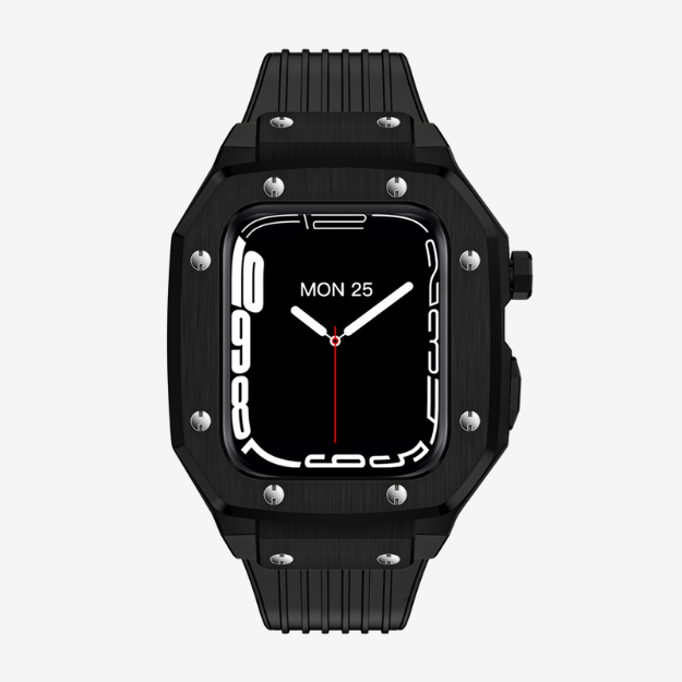Watch Strap and Watch Band Apple Apple Watch Series  9, 8, 7, 6, 5, 4,SE,Ultra & Ultra 2 44/45mm Black Front View Smartwatch Panther GrunX in India