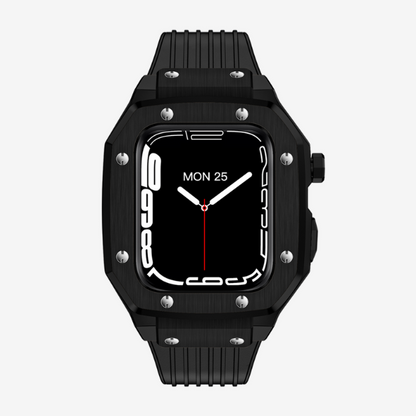 Watch Strap and Watch Band Apple Apple Watch Series  9, 8, 7, 6, 5, 4,SE,Ultra & Ultra 2 44/45mm Black Front View Smartwatch Panther GrunX in India