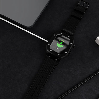GRUNX Panther complete Apple Watch armor set black case silicone strap 44 45mm flat lay India