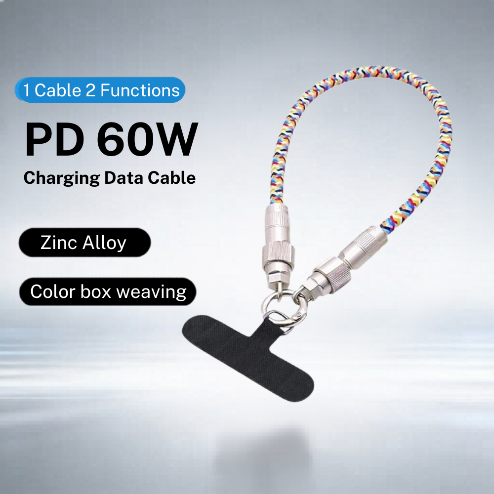 Multicolor Woven Phone Wrist Strap with Metal Detachable Connector and Phone Patch