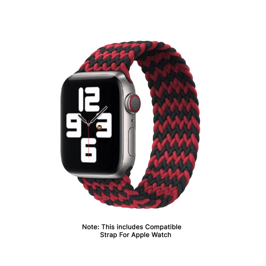 GRUNX Zara red black elastic braided nylon Apple Watch strap on wrist Indian lifestyle