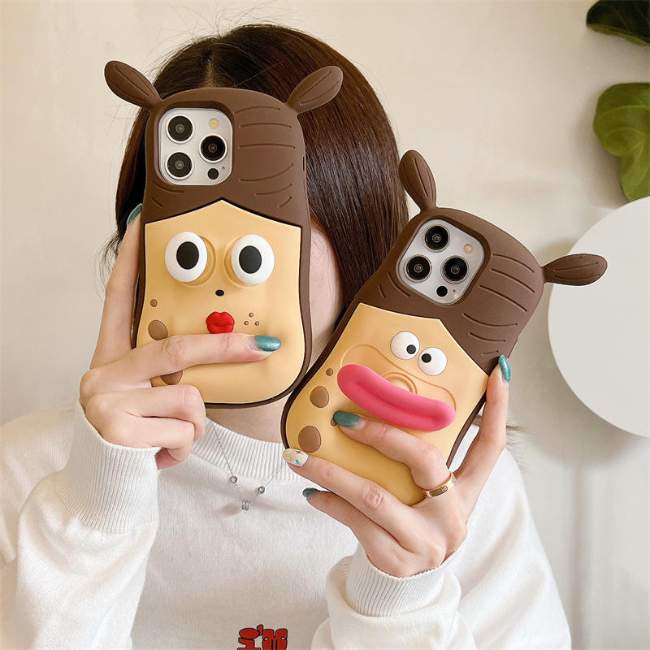 GRUNX Pooky Pigtail Girl 3D cartoon iPhone 14 14 Pro Max case brown sculpted character full back and side view India