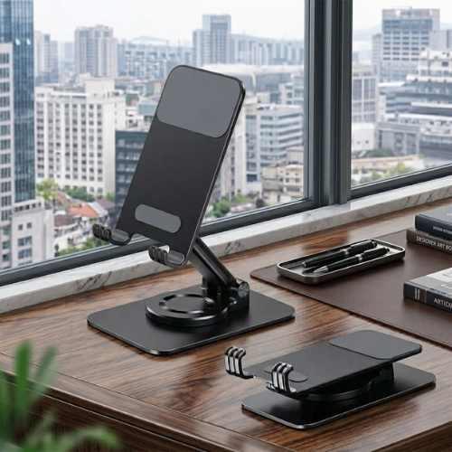Portable GRUNX phone and tablet holder on study desk for students and professionals