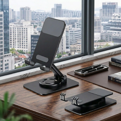Portable GRUNX phone and tablet holder on study desk for students and professionals