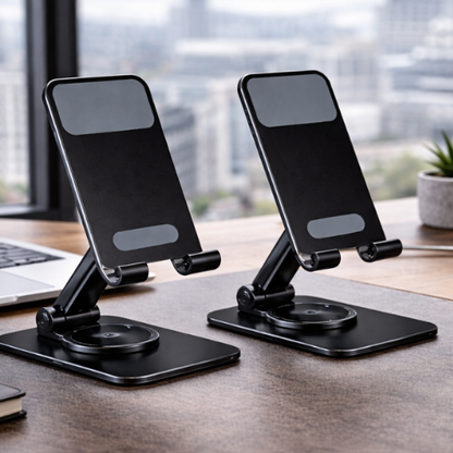 Portable GRUNX phone and tablet holder on study desk for students and professionals