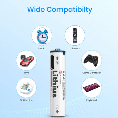 Portronics AAA USB C Rechargeable Lithium Ion Battery - 1.5V Fast Charge Cell