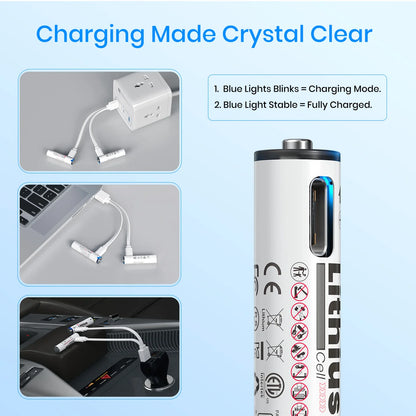 Portronics AAA USB C Rechargeable Lithium Ion Battery - 1.5V Fast Charge Cell