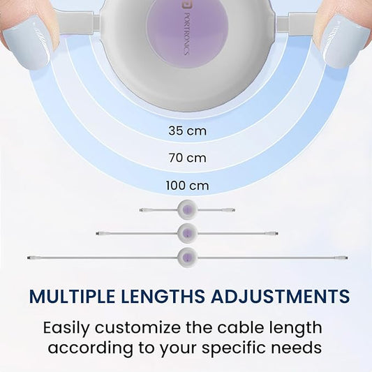 Portronics retractable Type-C cable multiple length adjustments 35cm 70cm 100cm adjustable cable length customization