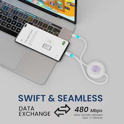 Portronics retractable Type-C cable swift seamless data exchange 480 Mbps data transfer between smartphone and MacBook laptop