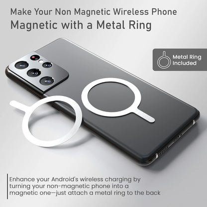 Phone with metal ring attachment on a gray background