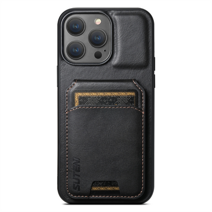 Rush - Premium Leather iPhone Case with Wallet black front view