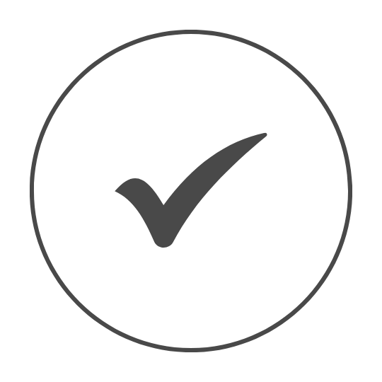 A simple dark gray checkmark centered inside a thin circular outline on a white background highlights GrunX Quality Assurance.