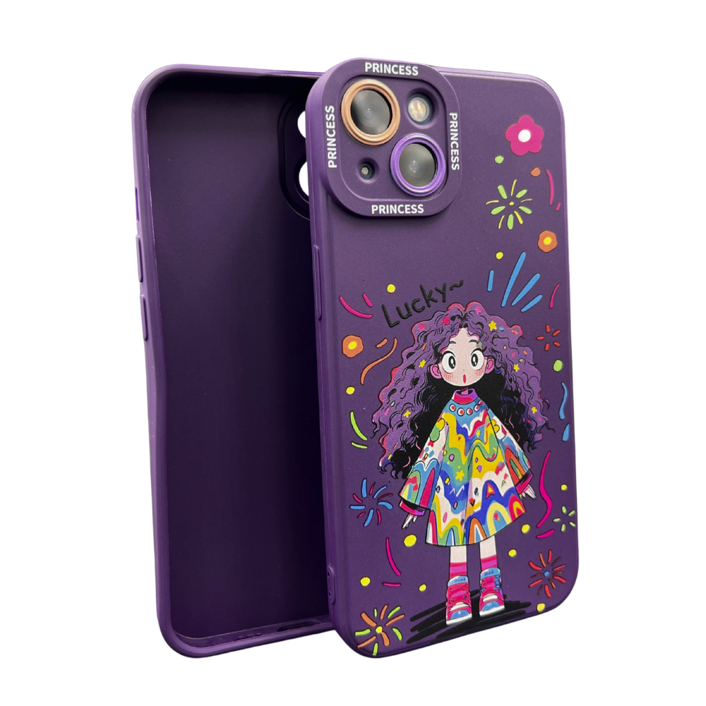 GRUNX Princess iPhone case back view showing vibrant purple vitality design slim TPU profile India