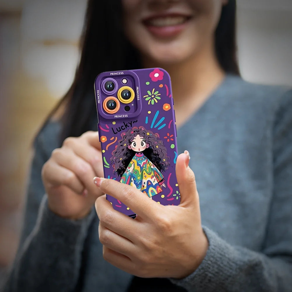 GRUNX Princess iPhone case back view showing vibrant purple vitality design slim TPU profile India
