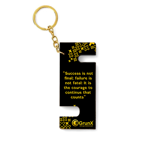 Mobile Stand and Keychain Smartphones  Adjustable Black & Yellow Keychain Stand For Smartphones With Life Quotes Pushpa Grunx in India