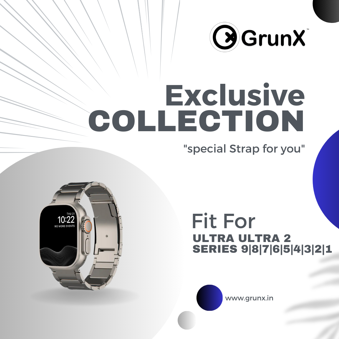 Close-up of GRUNX Rabbit titanium link strap brushed polished finish butterfly clasp detail