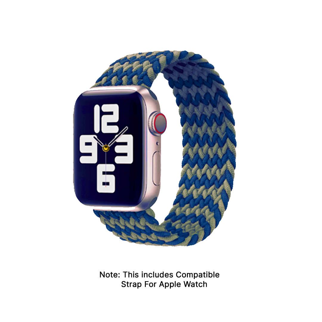 GRUNX Walter artisan braided nylon loop Apple Watch band blue-green elastic on Apple Watch Series 9 Indian desk