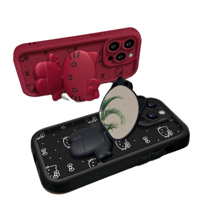 GRUNX Rose red iPhone 13 13 Pro Max case showing rotating mirror bracket extended as stand and mirror function India