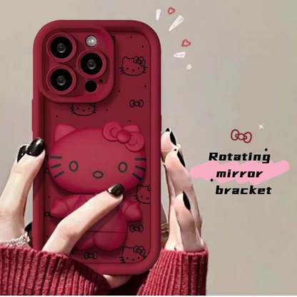 GRUNX Rose luxurious red iPhone 15 Plus 15 Pro 15 Pro Max case showing built-in rotating mirror bracket reflection India