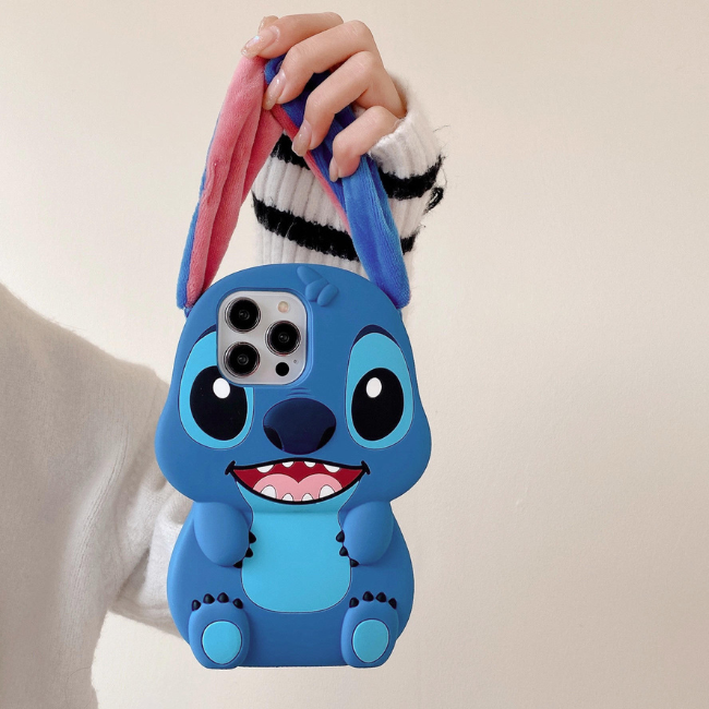 Close-up of GRUNX Roxy Stitch 3D sculpted cartoon character raised dimensional detail on silicone iPhone case India