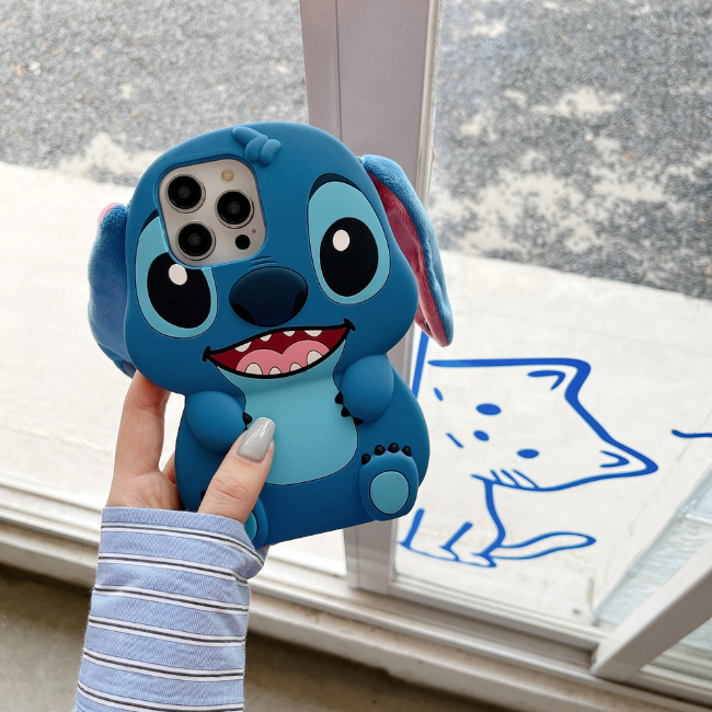 Close-up of GRUNX Roxy Stitch 3D sculpted cartoon character raised dimensional detail on silicone iPhone case India