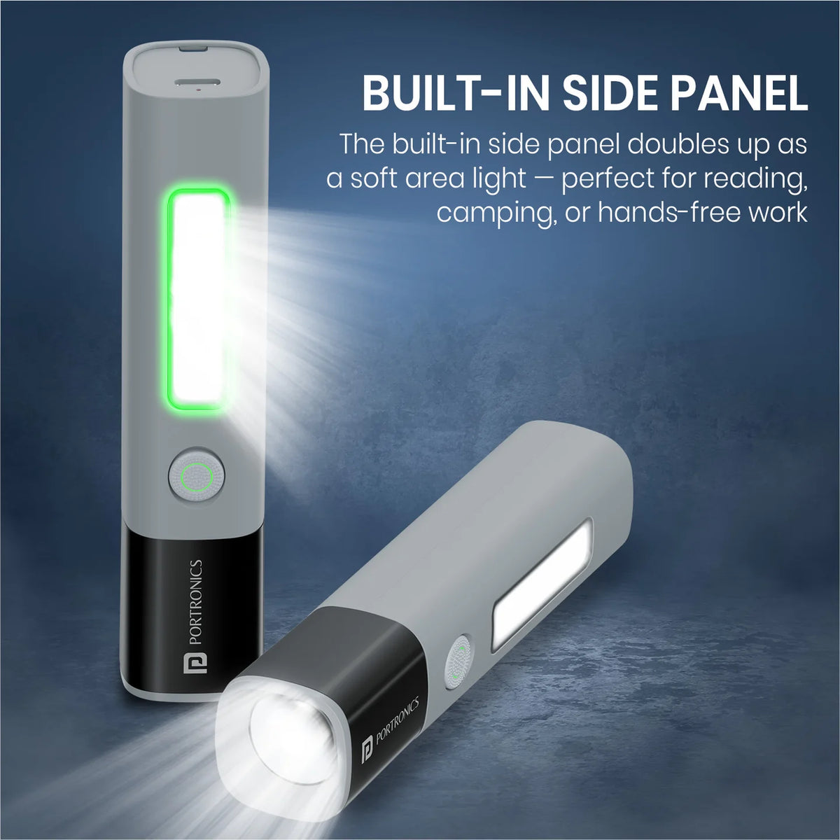 Portronics LED flashlight online India 300 lumens dual brightness modes SOS emergency