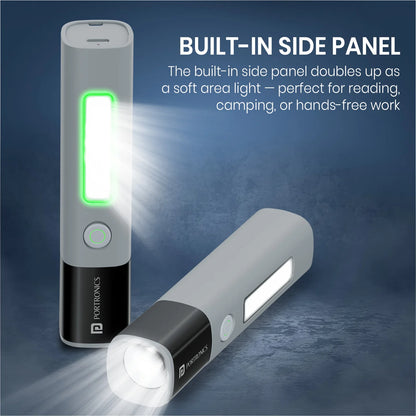 Portronics LED flashlight online India 300 lumens dual brightness modes SOS emergency