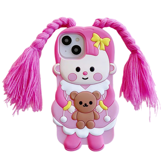 GRUNX Sandra cute cartoon bear shockproof iPhone case pink white 3D design back view India