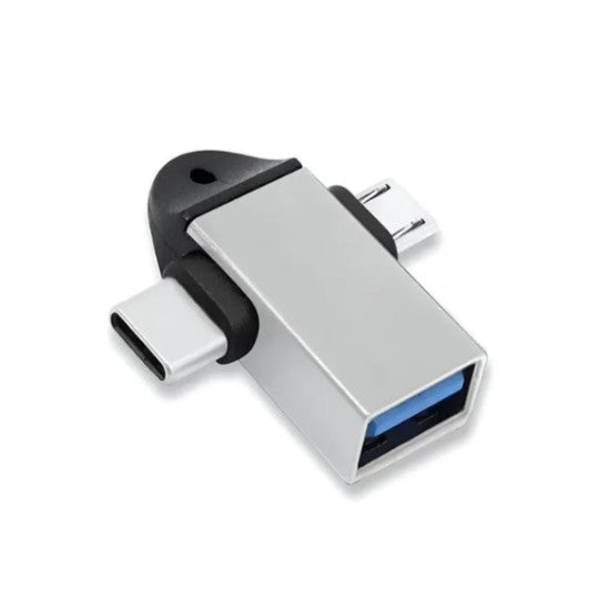 2-in-1 Metal OTG Adapter with USB-C and Micro USB to USB 3.0 Female Connector - Dual Port On-The-Go Adapter for Android Smartphones and Tablets