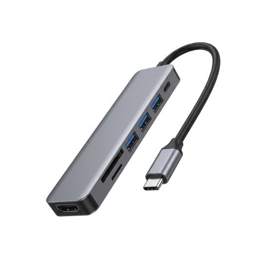 7-in-1 USB-C Hub Adapter with HDMI 4K, 3 USB 3.0 Ports, SD/TF Card Reader and 100W PD Charging - Space Grey Metal Multiport Adapter for MacBook and Laptop