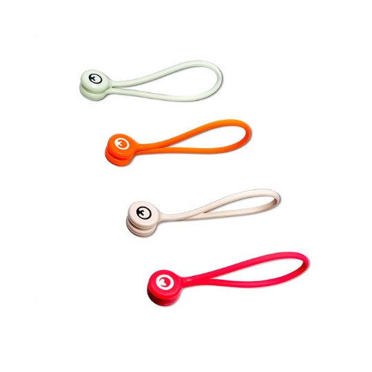 Reusable Silicone Magnetic Cable Ties Set of 4 - White, Orange, Beige and Pink Cord Organizer Straps for Cable Management
