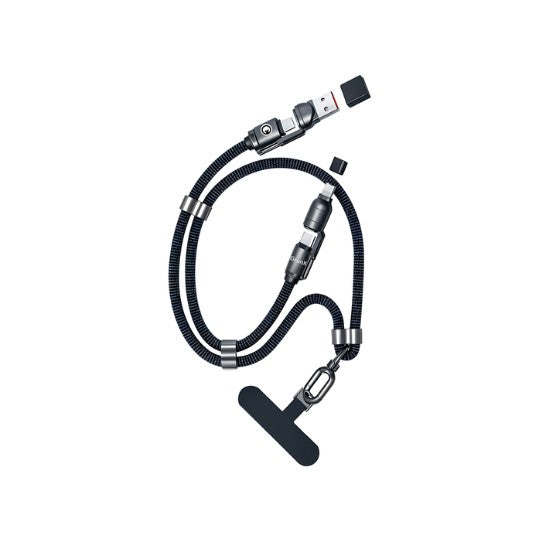 4-in-1 Fast Charging Cable with Strong Lanyard and Phone Holder - Multi Connector Braided Necklace Charging Cable with T-Bar Neck Strap for Smartphones