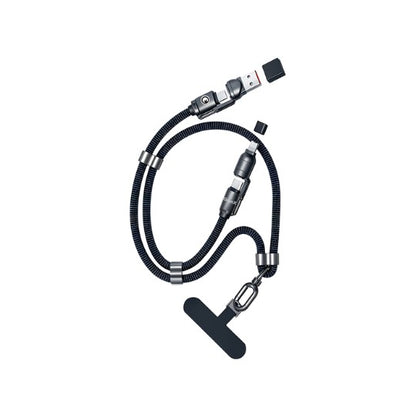 4-in-1 Fast Charging Cable with Strong Lanyard and Phone Holder - Multi Connector Braided Necklace Charging Cable with T-Bar Neck Strap for Smartphones